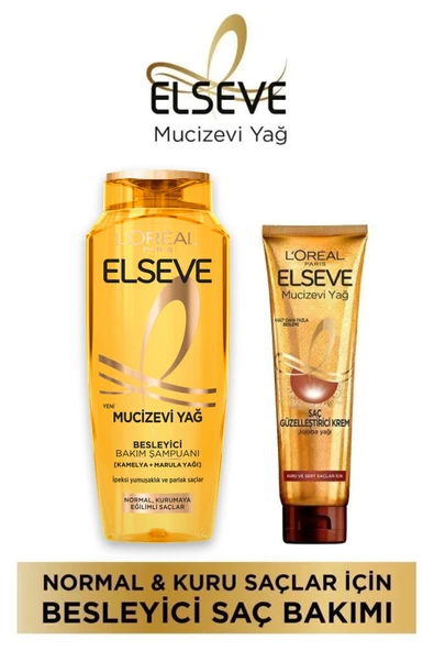 Elseve Mucizevi Yağ Besleyici Bakım Şampuanı 400 Ml + Mucizevi Yağ Saç Güzelleştirici Krem 150 Ml ürün görseli 1