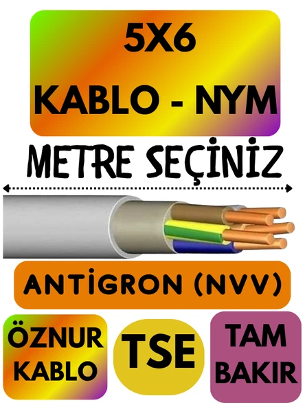 Öznur 5X6 ANTİGRON (NYM) Kablo (Gri) Metre Seçenekli ürün görseli 1