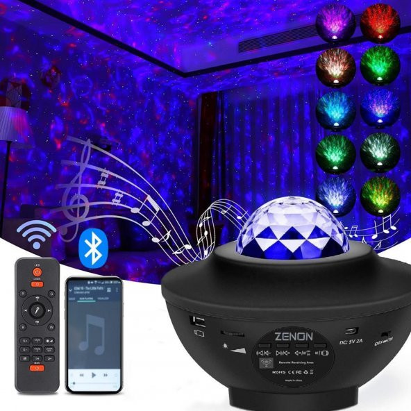 Zenon Starry Projektör Bluetooth+USB Hoparlör Lazer Işıklı Sese Duyarlı Renkli Disko Parti Lambası ürün görseli 1