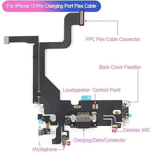 İphone 13 Pro Uyumlu Şarj Soketli Mikrofon Film Flexi Bordu - Mavi ürün görseli 1