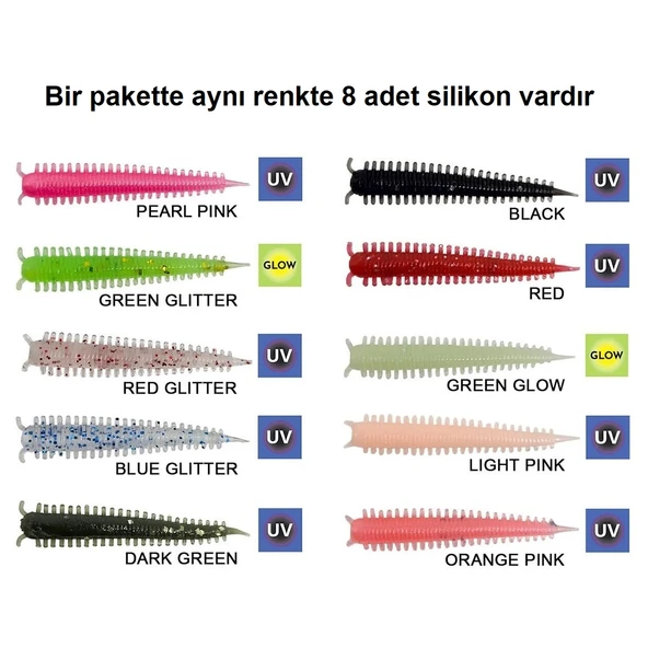 Kendo Zombie Worm Lrf Silikonu 4cm (8'li Paket) Yaban Mersini Kokulu İğnesiz ürün görseli 1