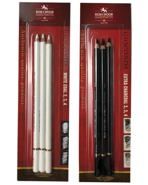Kohi Noor Gioconda White Coal ve Extra Charcoal Kömür Füzen Kalem 2li Set ürün görseli 1