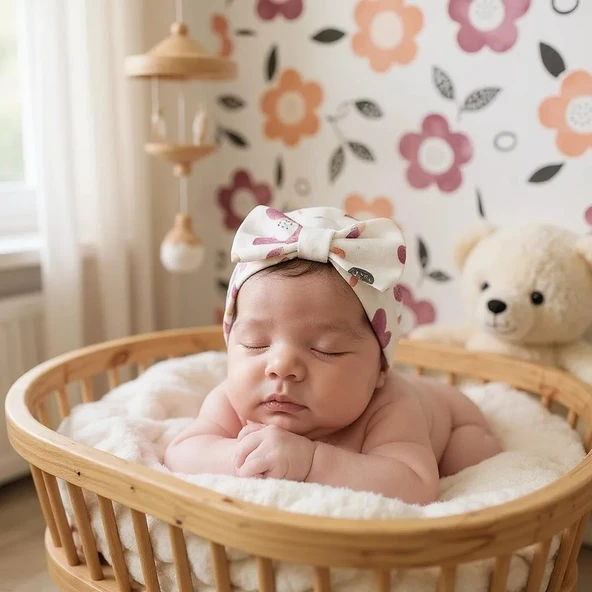 Çiçekli Kız Bebek Bone ürün görseli 1