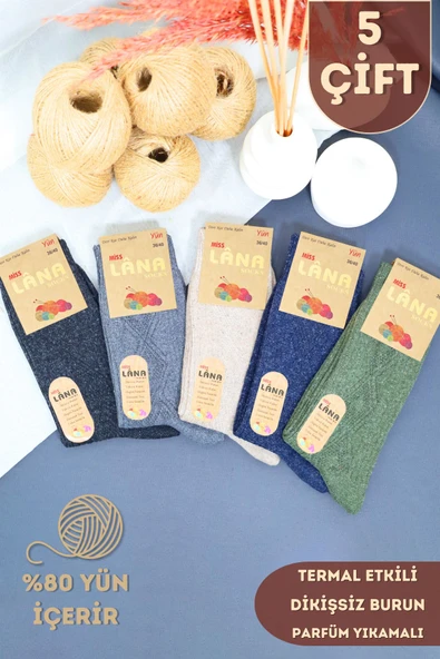 5'li Kışlık Yün Lambswool Termal Etkili Dikişsiz Kadın Çorap ürün görseli 1