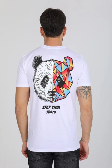 Minimal Ayı Desenli Beyaz T-shirt ürün görseli 1