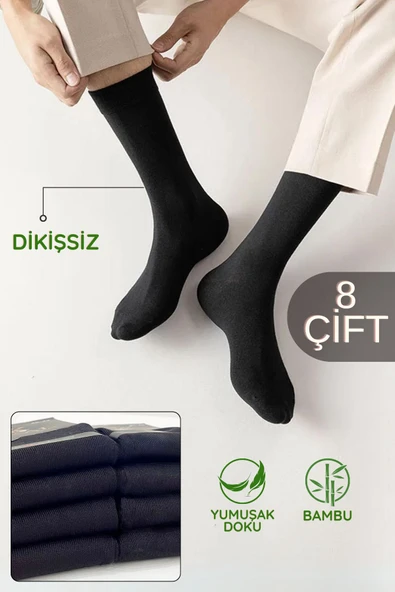 Erkek Yazlık Bambu Soket Uzun 8 Çift Karma Renkli Çorap ürün görseli 1