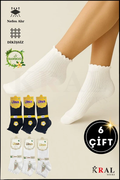 Kadın Bambu Çorap (6 ÇİFT) Fırfırlı Patik Kadın Çorap ürün görseli 1