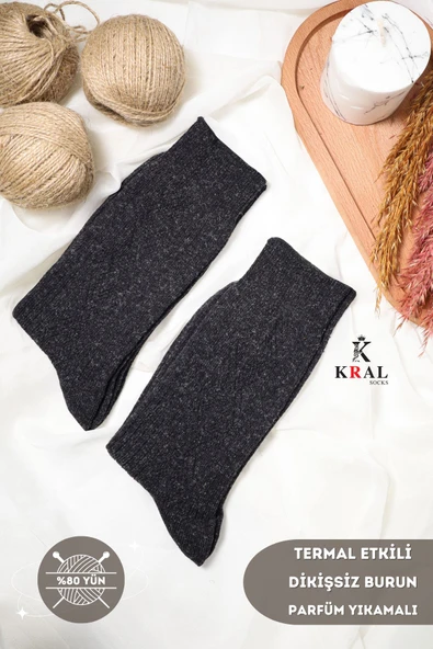 Erkek Siyah Kışlık Lambswool Çorap - Resim 6
