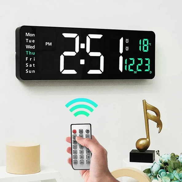 Uzaktan Kumandalı LED Dijital Duvar Saati Geri Sayım Tarih Sıcaklık Çift Alarm Özellikli ürün görseli 1