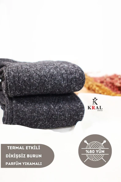 Erkek Siyah Kışlık Lambswool Çorap - Resim 2