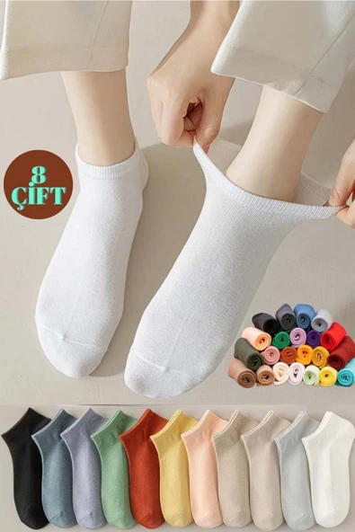Yazlık Penye - Kadın Patik Çorap 8'li (8 Adet) Parfümlü Düz Desen ürün görseli 1