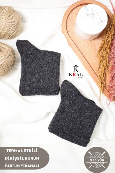 Erkek Siyah Kışlık Lambswool Çorap - Resim 3