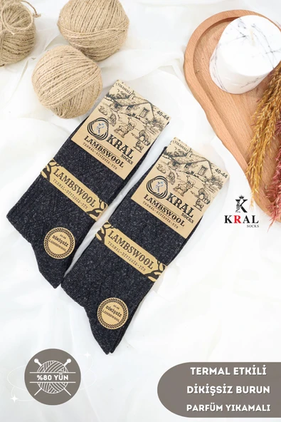 Erkek Siyah Kışlık Lambswool Çorap - Resim 5
