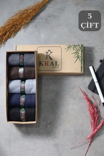 Bambu Erkek Çorap Klasik Soket Düz Uzun Yazlık Dikişsiz 5'li Kutulu Premium Set ürün görseli 1