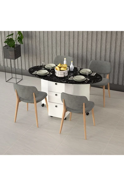 Lüks Katlanır Mutfak Yemek Masası %100 MDF Pratik Çekmeceli Çalışma Masası KM07 ürün görseli 1