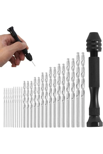 Depolife Mini El matkap 25li matkap ucu 0,5 – 3,0 mm Hassas el matkabı seti metal ahşap kuyumcu model yapımı ürün görseli 1