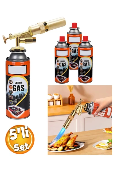 Depolife Çakmaklı Metal Pürmüz Kamp Gazı Kartuşlu Piknik Kamp Mangal Mutfak için 4 Adet 400ml Gaz ve  Başlık ürün görseli 1