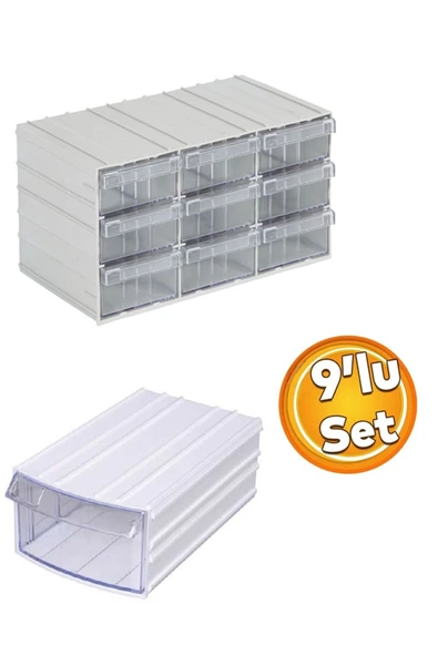 Depolife Şeffaf Çekmeceli Organizer Kutu 9 Kutu Dremel Gravür Boncuk Mücevher Saklama Kutusu düzenleyici ürün görseli 1
