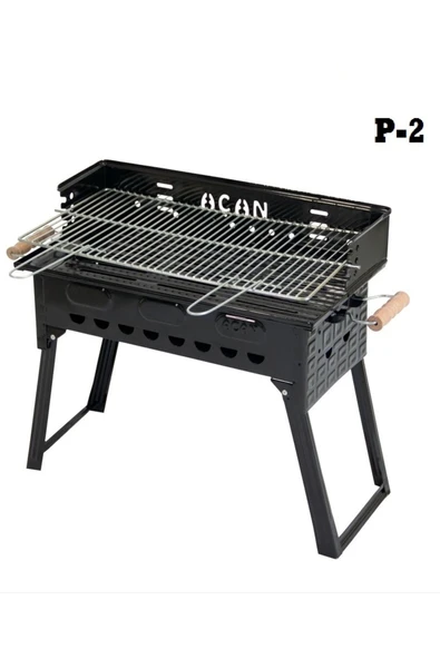 Açan Pervazlı Emaye Mangal P2 Büyük Boy Kömürlü Barbekü Çift Izgara Katlanır Ayaklı 27x44cm ürün görseli 1
