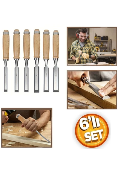 Depolife Ahşap Keski Seti 6lı Iskarpela Keskin Vanadiyum çelik Ahşap oyma Alet Takımı Ahşap Saplı Ergonomik ürün görseli 1
