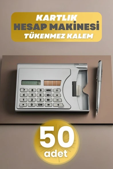 Depolife 50 Adet Taşınabilir Hesap Makinesi Güneş Enerjili Kartvizitlik Tükenmez Kalem Cep Tipi Calculator ürün görseli 1