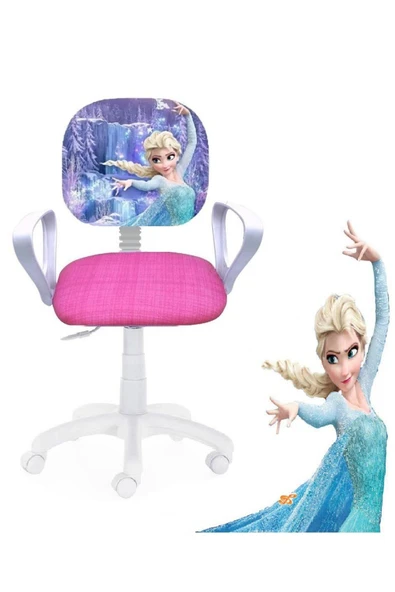 Depolife Çocuk Odası Ders Çalışma Ofis Koltuğu Öğrenci Sandalyesi Frozen Desenli Pembe Beyaz Tekerlekli ürün görseli 1