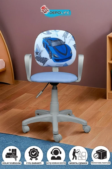 Depolife Çocuk Odası Sandalyesi Ders Çalışma Ofis Koltuğu Öğrenci Sandalye Beyaz Tekerli Yükseklik Ayarlı ürün görseli 1