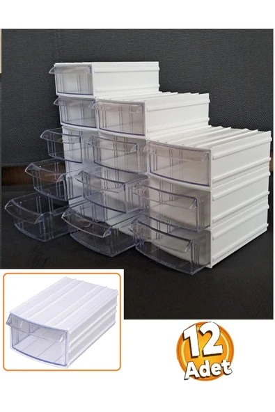 Depolife Şeffaf Çekmeceli Organizer Kutu 12 Kutu Dremel Gravür Boncuk Mücevher Saklama Kutusu düzenleyici ürün görseli 1