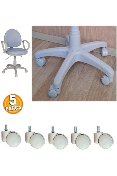 Depolife Ofis Büro Koltuk Tekerleği 5 Adet Sekmanlı Teker Açık Gri Çalışma Koltuğu Yedek Parça ürün görseli 1