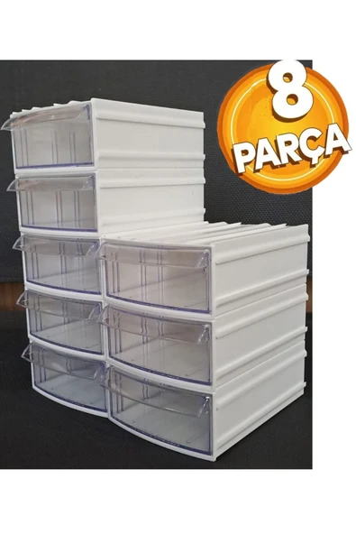Depolife Çekmeceli Makyaj Organizeri Düzenleyici 8li l Gravür Boncuk Mücevher Saklama Kutusu düzenleyici ürün görseli 1