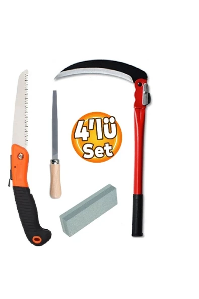 Depolife Katlanır Orak Tırpan Testere Bileme Taşı Eğe Seti 4lü Bahçe Çim Ot Kesme Budama El Alet Takımı ürün görseli 1