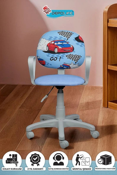 Depolife Çocuk Odası Sandalyesi Ders Çalışma Ofis Koltuğu Öğrenci Sandalye Beyaz Tekerli Yükseklik Ayarlı ürün görseli 1