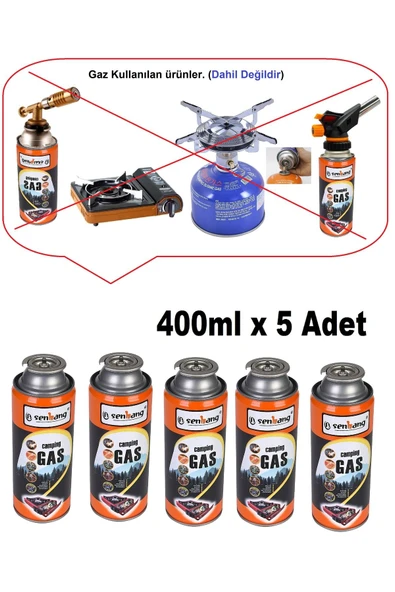 Depolife Kamp ocağı yedek tüp gazı Pürmüz torc Kafası için 5 adet kamp gaz tüpü çakmak gazı (400ml) ürün görseli 1