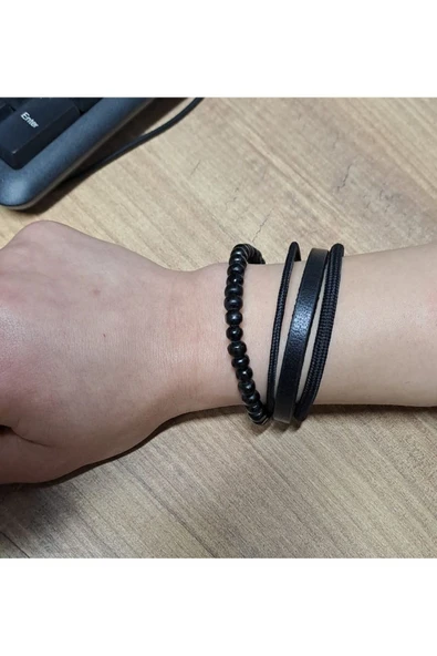Depolife Naturel Deri Bileklik Kol için Hakiki Deri Bileklik boncuklu Metal Kilipsli ipli ürün görseli 1