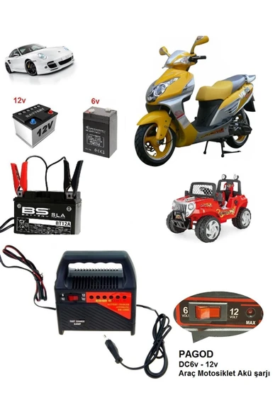 Depolife Motosiklet Araç Tekne Aküleri Pilli çocuk arabaları için Akü Şarj Cihazı 6/12 V 6 Amper Led Gösterge ürün görseli 1