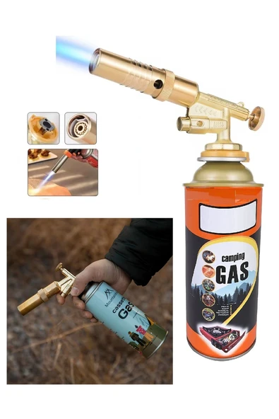 Depolife Çakmaklı Metal Pürmüz Kafası Kamp Gazı Seti Piknik Kamp Mangal Mutfak için 400ml Gaz ve  Başlık ürün görseli 1