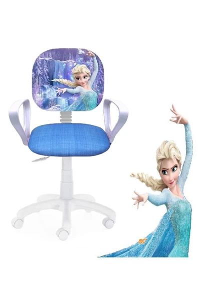 Depolife Çocuk Odası Ders Çalışma Ofis Koltuğu Öğrenci Sandalyesi Frozen Desen Beyaz Tekerlekli Yüksek ayarlı ürün görseli 1