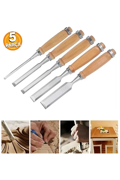 Depolife Ahşap Keski Seti 5li Iskarpela Keskin Vanadiyum çelik Ahşap oyma Alet Takımı Ahşap Saplı Ergonomik ürün görseli 1