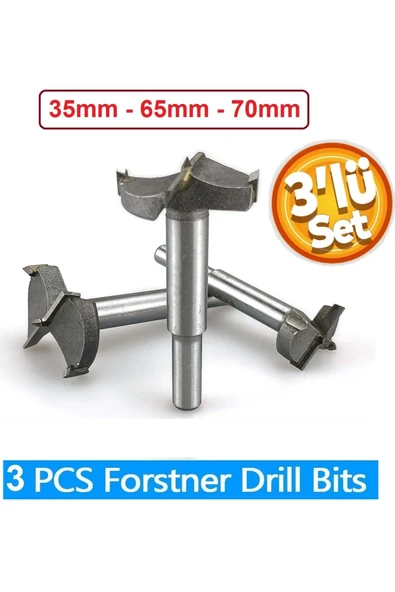 Depolife Ahşap Delme Panç Seti 35mm 65mm 70mm 3lü Karot Set Matkap Freze Ucu Menteşe ürün görseli 1
