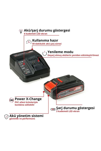 Depolife Einhell Batarya ve Şarj Cihazı Seti Einhel Yedek Pil Yedek akü 18v 2,5Ah ürün görseli 1