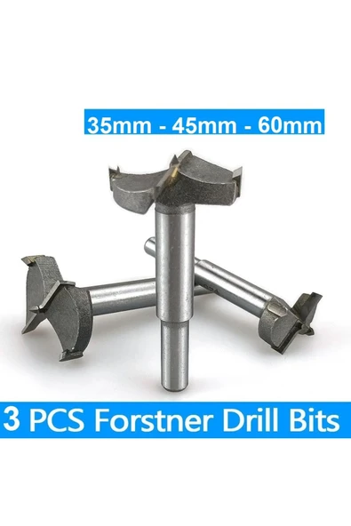 Depolife Ahşap Delme Panç Seti 35mm 45mm 60mm 3lü Karot Set Matkap Freze Ucu Menteşe ürün görseli 1