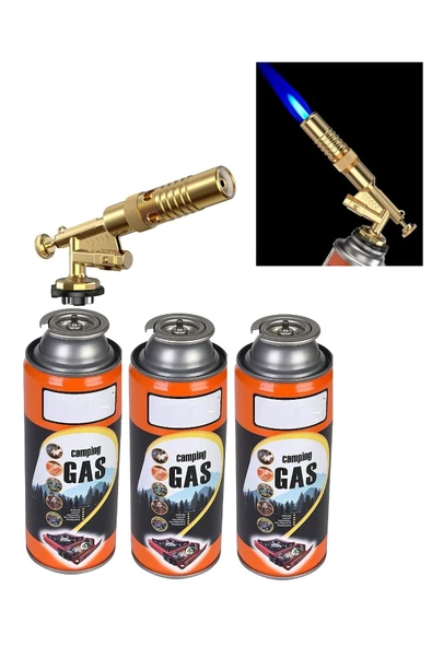 Depolife Şaloma Metal Pürmüz Başlık ve 3 adet Gaz Seti Tamirci Kaynak Çakmağı Çakmaklı Pürmüz Kafası Torch ürün görseli 1