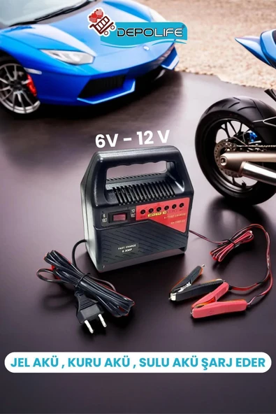 Depolife Akü Şarj Cihazı 6v - 12v 6 Amper Araç Aküsü Motor Aküsü Şarj Aleti Redresör ürün görseli 1