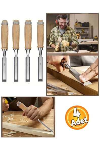 Depolife Ahşap Keski Seti 4lü Iskarpela Keskin Vanadiyum çelik Ahşap oyma Alet Takımı Ahşap Saplı Ergonomik ürün görseli 1