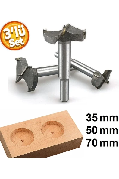 Depolife Ahşap Delme Panç Seti 35mm 50mm 70mm 3llüKarot Set Matkap freze ucu Menteşe ürün görseli 1