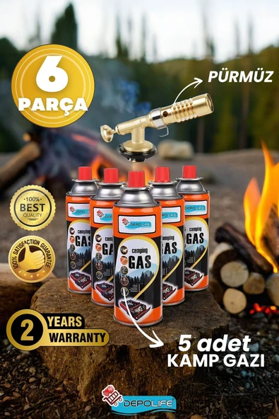 Depolife Tamirci Kaynak Şalama Pürmüzü Yüksek Alevli Metal Kafa Pürmüs Torch Ve 5li Kamp Gazı Seti 400ml ürün görseli 1