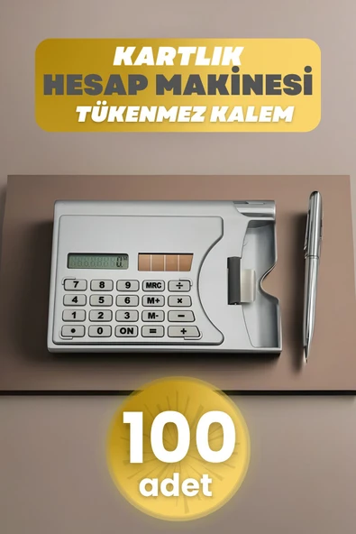 Depolife 100 Adet Taşınabilir Hesap Makinesi Güneş Enerjili Kartvizitlik Tükenmez Kalem Cep Tipi Calculator ürün görseli 1