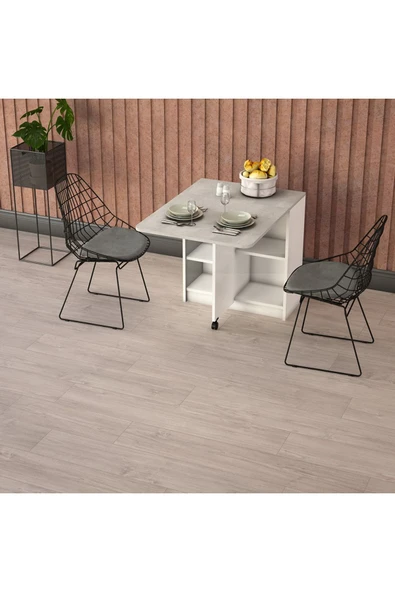 Lüks Katlanır Mutfak Yemek Masası %100 MDF Pratik Raflı Çalışma Masası KM21 ürün görseli 1