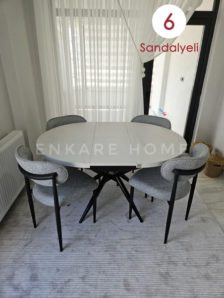Enkare Oliva Masa Polo Sandalye Takımı - Yuvarlak Açılabilir Mdf Masa + 6 Sandalye ürün görseli 1