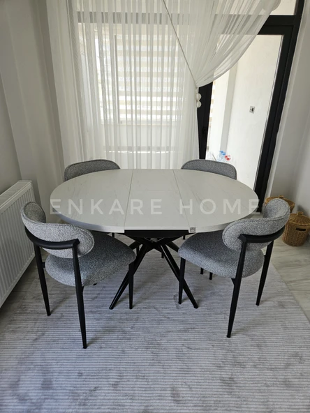 Enkare Oliva Masa Polo Sandalye Takımı - Yuvarlak Açılabilir Mdf Masa + 4 Sandalye ürün görseli 1
